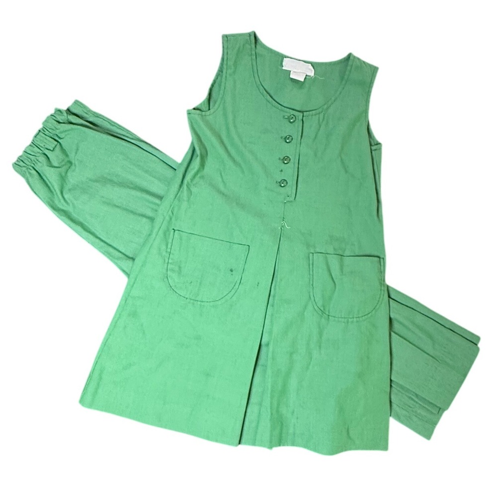 Vintage Girl Scouts Green Uniform Dress &‎ Pants Set Size 10 Dacron Polyester